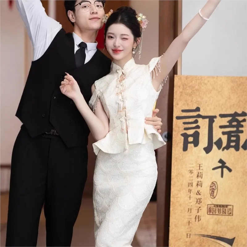 

New Chinese-style cheongsam for toasting marriage registration and dress
