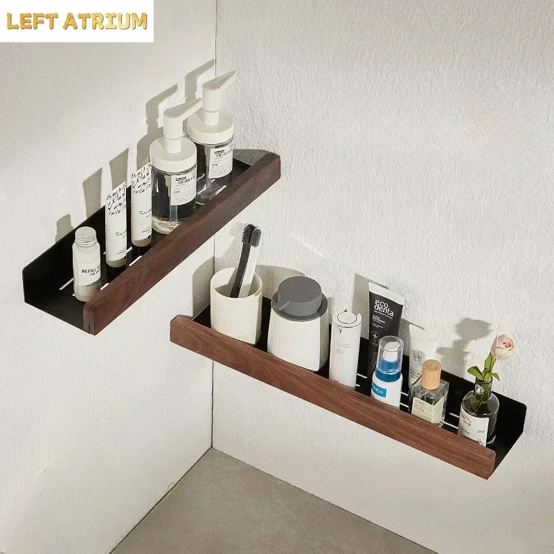 Bathroom wall Shelf，No punch storage rack，Wooden bathroom shelves for  bathroom organizer，Punch-Free Shelf Wall-Mounted Shower