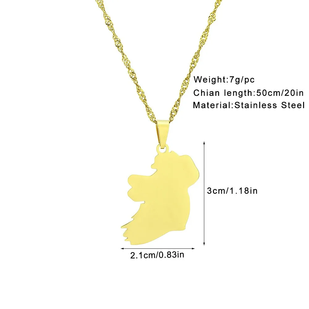 Ireland Map Pendant Necklace for Men Women Gold Silver Color Stainless Steel Couple Fashion Trendy Versatile Jewelry Accessories