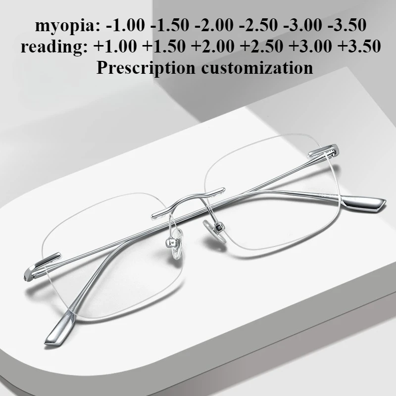 

51mm Rimless Glasses Frame Women Ultra-light Pure Titanium Myopia retro Flat Light Anti-blue Light Reading Eyeglasses