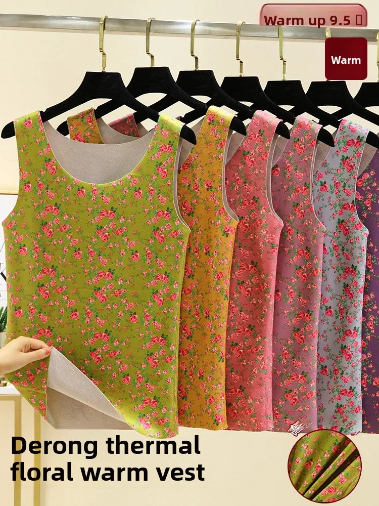 

Thiened Fce Warmth Vest Women's Winter plus Size Svel Base irt Floral Print Top Mom Sle Home Clothes