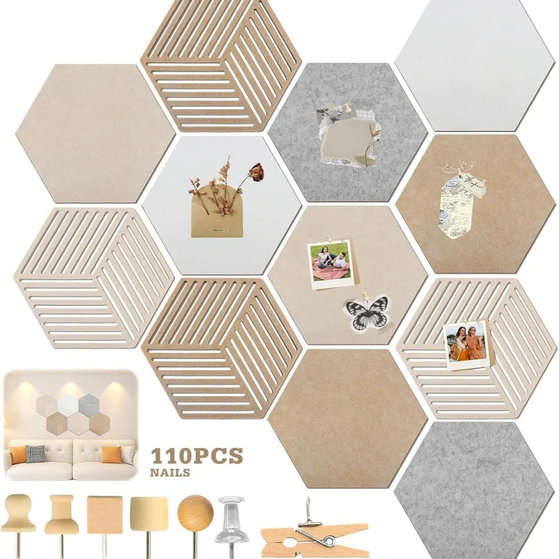 

12Pcs Hexagonal Hollow Polyester Fiber Acoustic Panels Self Adhesive Felt Wall Sticker Sound Absorbing for Home Office Studio