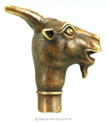 BRASS Pure Copper Old Qing Ming Brass Old Asian Chinese Old BRAAS Hand Carved Collect Sheep Statue Walking Stick Head