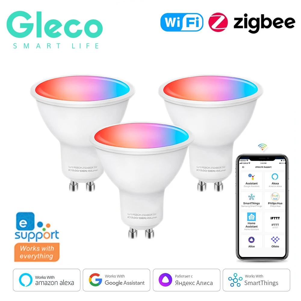 Gleco Ewelink GU10 Zigbee LED Bulbs Wifi Smart LED Lamp RGB CW WW LED Light Bulb Works With Alexa Google Yandex Smartthings
