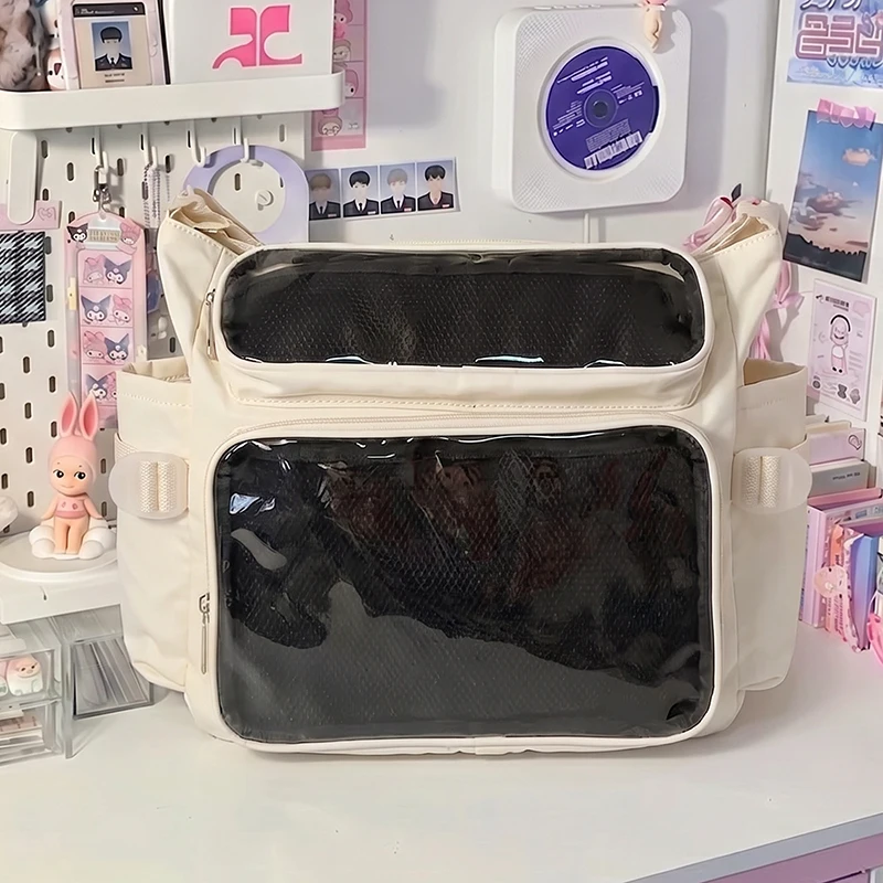 Transparente Ita-Umhängetasche mit Sichtfenster, mehreren Taschen und verstellbarem Riemen, niedliche Messenger-Tasche – Detail 16