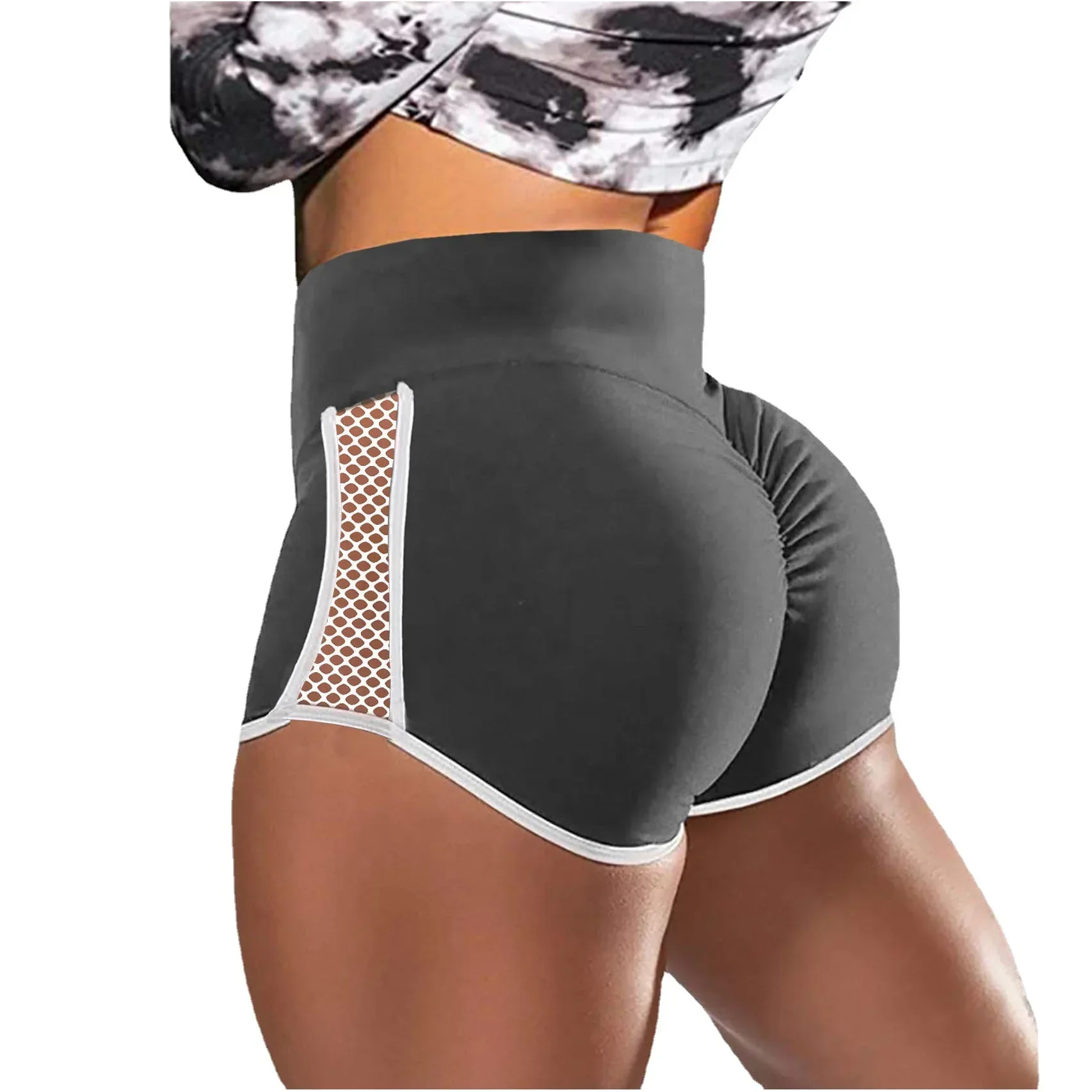 Women Yoga Shorts Color Clash High Waist Workout Shorts Fitness Yoga Lift Butt Fitness Ladies Running Short Pants Sportswear