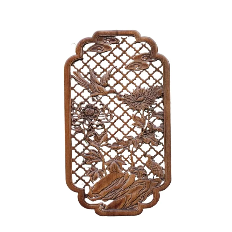 carving flower board camphor wood pendant Chinese living room entrance background wall decorative painting craft wall hanging