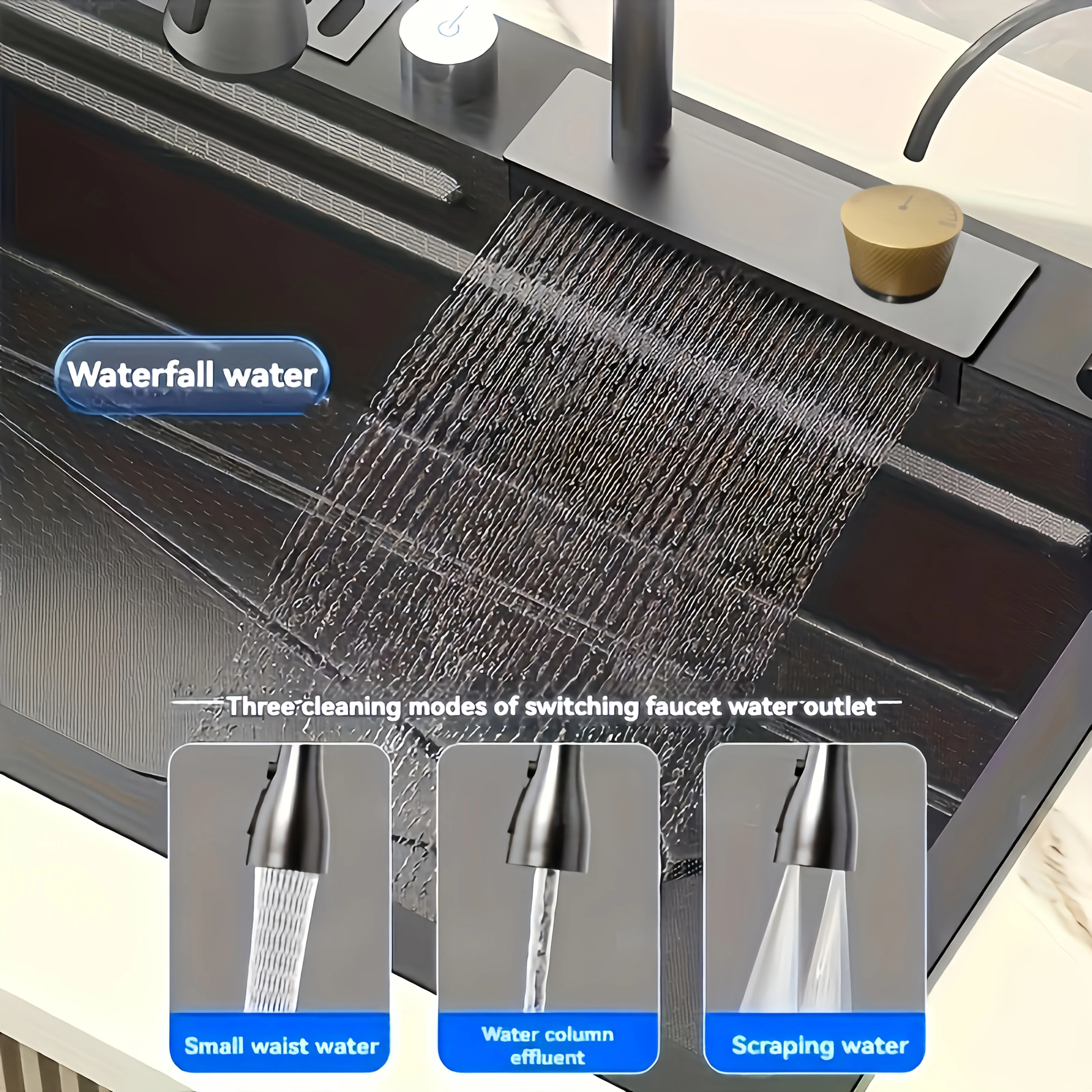 Modern Double Bowl Kitchen Sink – Stainless Steel Undermount with Fast Drainage, Tool Holder & Waterfall Rinse