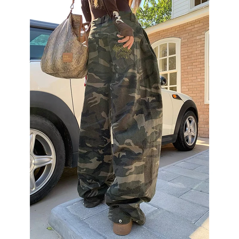 ZHIZOU 2025 الخريف المرأة التمويه البضائع الجينز Harajuku Y2k فضفاض سراويل جينز السراويل الجمالية خمر 2000s الملابس القمامة #2