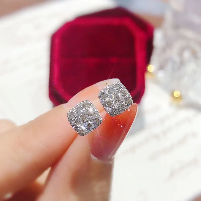 Moonso Trendy Silver Color Square-shaped Stud Earrings for Women Jewelry Wholesale Free Items Gift E8119