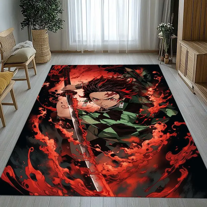 3D Demon Slayer Kimetsu no Yaiba Tanjiro Nezuko Anime Non-Slip Area Rug for Living Room,Bedroom Carpet Mat for Sofa,Home Decor