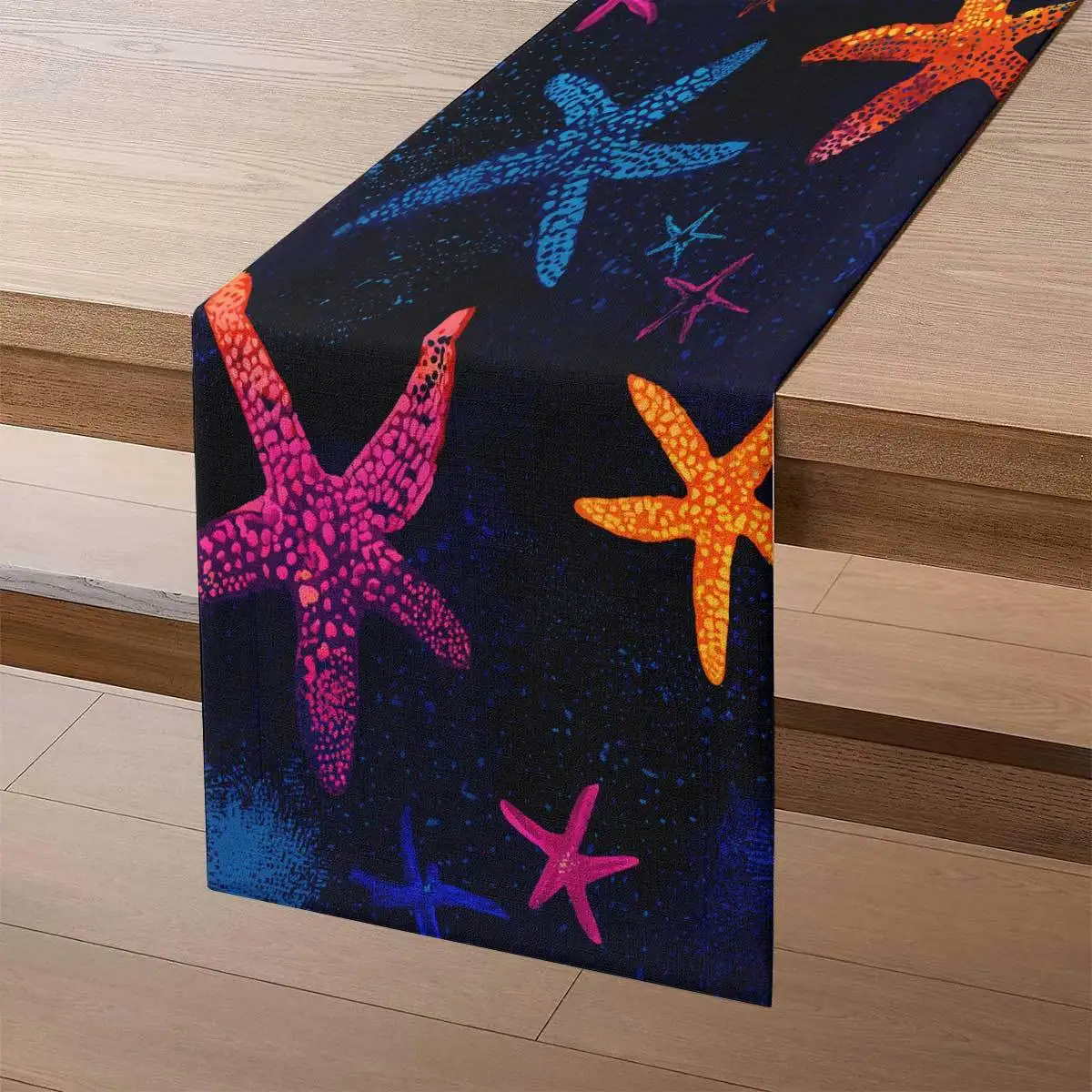1 Piece Colorful Starfish - Deep Navy Blue and Turquoise Ocean Theme, Pink, Orange, and Purple Starfish Print Table Runner, Suitable for Farmhouse, Indoor, Kitchen, Celebrations, Table Decoration, Restaurant, and Banquet Decoration Supplies