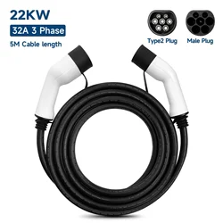 Portable EV Charging Cable 32A 22KW 3 Phase Electric Car Charger 3.5KW 16A 1 Phase EVSE Kit EV Cable Type 2 to Type 2 IEC62196-2