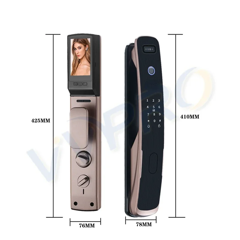 Cat's eye monitoring with camera 3D face recognition fingerprint password swipe key smart door lock