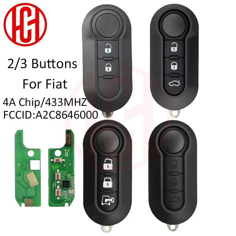 2/3Button Flip Case and Remote Key HITAG AES 7945 4A Chip 433Mhz A2C86460000 Fob For Fiat Strada MOBI UNO Fiorino E MAIS Car Key