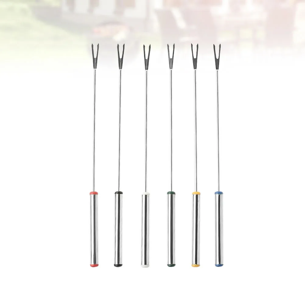 

6 шт., вилки для барбекю из нержавеющей стали, красочная ручка, легкие инструменты для барбекю, палочки для жарки для вечеринки, использования на открытом воздухе