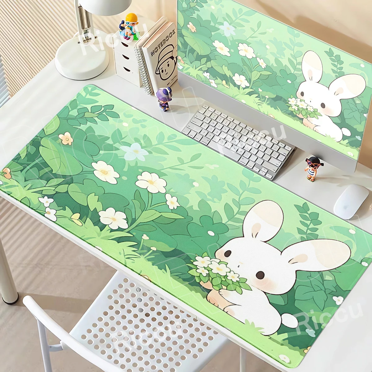 Cartoon Large Mouse Pad Cute Rabbit Green Anime Desk Mat Kawaii Bunny Mousepad Office Accessories Computer Keyboard Decort Mats