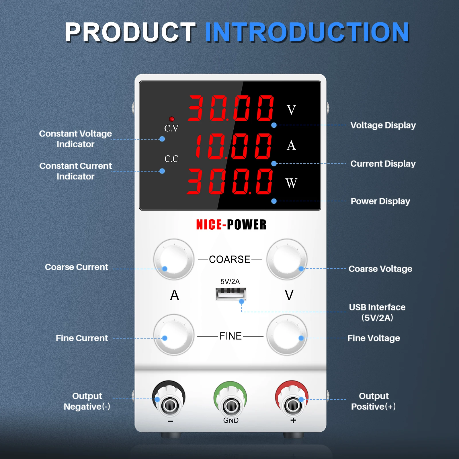 Nice-Power Lab Switching Power Supply, Fonte Regulada DC Ajustável, Laboratório Estabilizador de Tensão, 30V, 10A