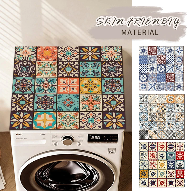 

Printed Washing Machine Cover Retro Dust Covers Microwave Oven Protector Waterproof Desktop Tablecloth Cabinet Dust Pads PVC Mat