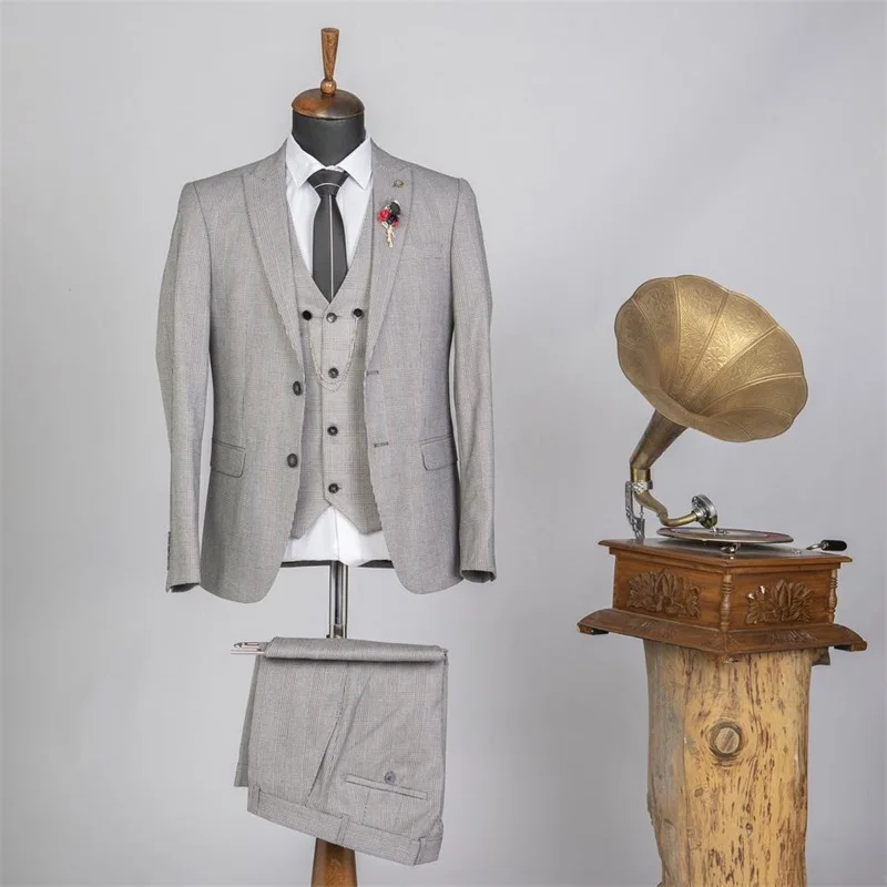 Costume pied-de-poule pour hommes, ensemble Blazer + gilet + pantalon, smoking de mariage formel, veste de bureau sur mesure, tenue de marié, manteau de bal 3 pièces