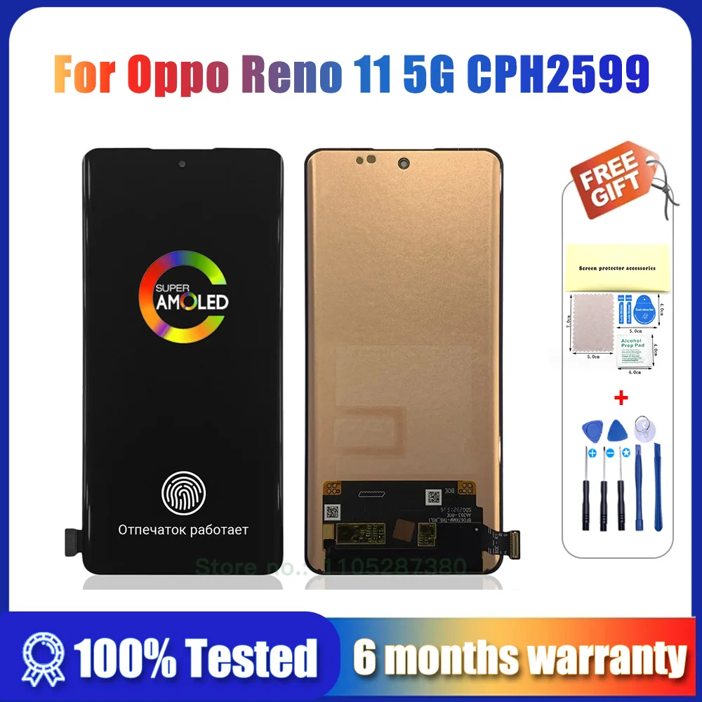 Replacement AMOLED LCD Display for Oppo Reno 11 5G (ORIG) CPH2599 Reno11 120Hz Touch Screen Digitizer Assembly Tested With Tools