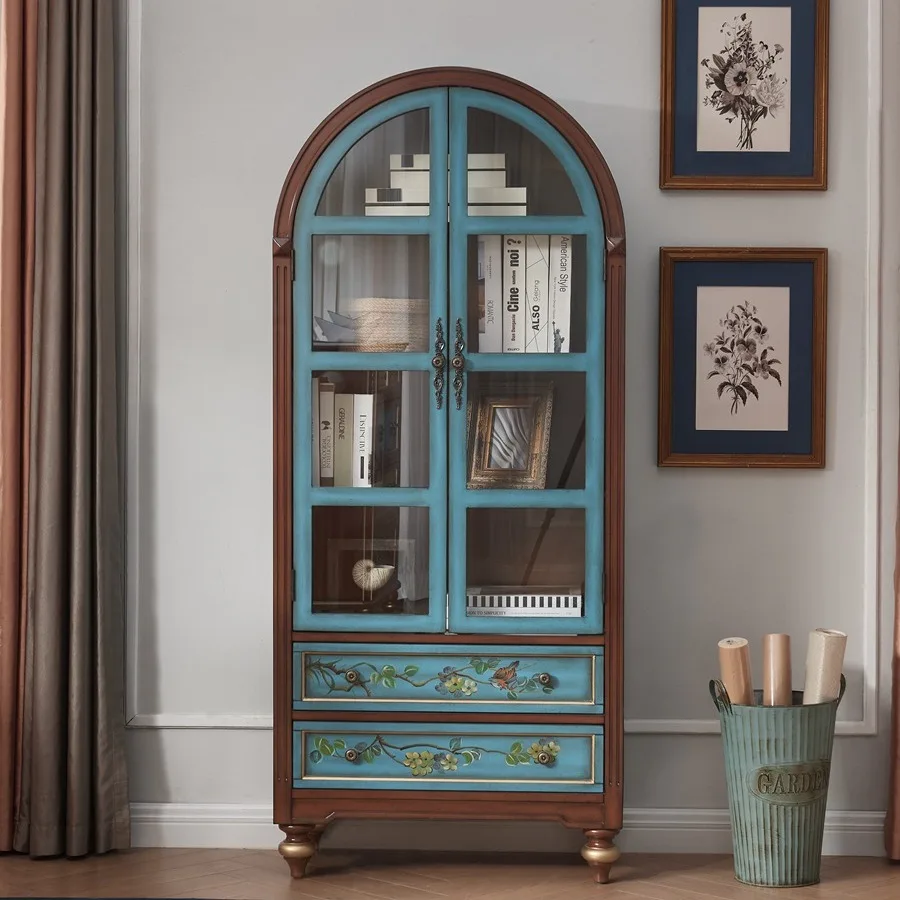 Bookcase with glass, two-door cabinet, file cabinet, side cabinet, cupboard, bookshelf, study furniture, painted and durable.