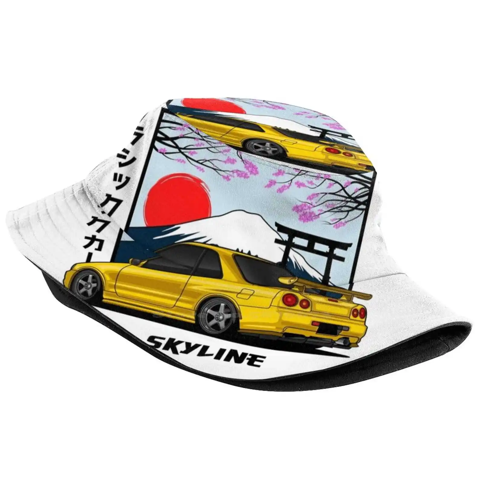 Jdm Yellow Skyline R 34 Gt R Uv Protection Foldable Bucket Hats Women Men Bnr34 Skyline R34 R34 Gtr Gtr Skyline Rb26 Yellow Gtr