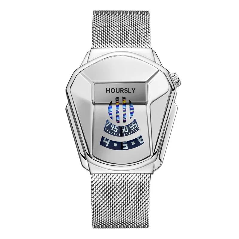 2026 HOURSLY Brand Trend Cool Men's Wrist Watch Stainless Steel Technology Fashion Quartz Watch For Men Relogio Masculino