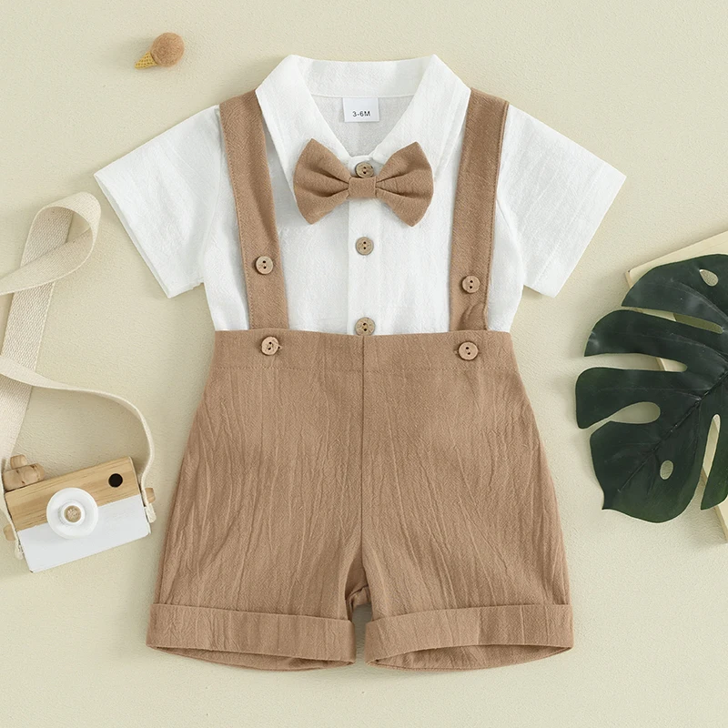 Infant Baby Boy Summer Outfit Gentleman Short Sleeve Romper Dress Shirt Suspender Shorts 2Pcs Suit Clothes Set