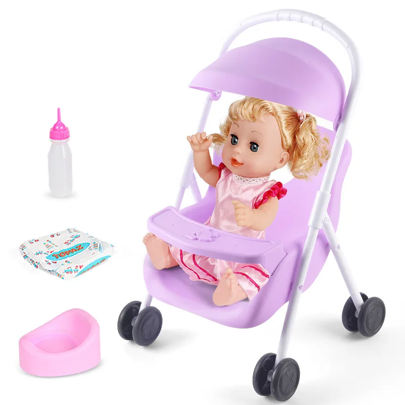 Simulazione per bambini Passeggino in plastica Giocattolo per ragazze Casa da gioco Accessori per casa delle bambole con bambole che bevono pipì Passeggino Regali per ragazze