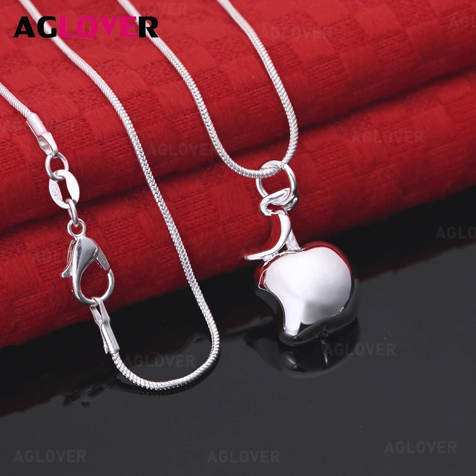 

AGLOVER 925 Sterling Silver Polished Notched Apple Pendant Necklace Accessories Unique Noble Women's Party Jewelry