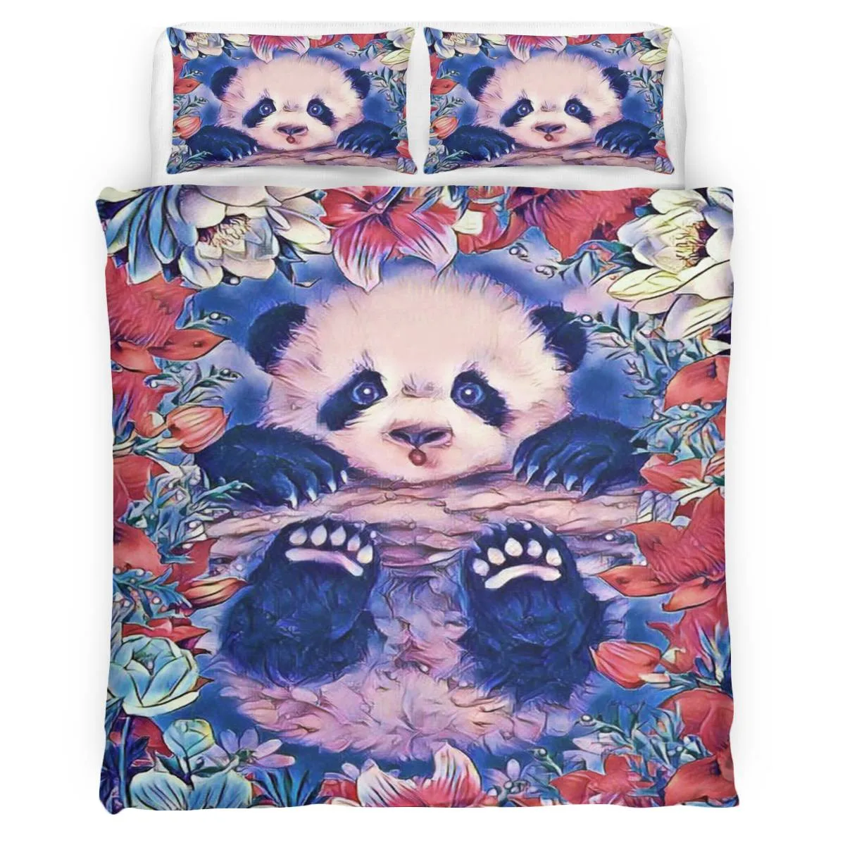 Cute Panda Bedding Set 3pcs Quilt Cover Pillowcase Cartoon Quilt Luxury Bedding Set Bedding for Children and Adults POD