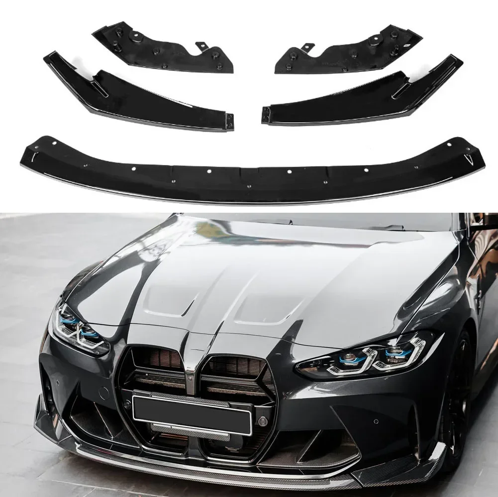 Car 5 Stage Front Lip Spoiler Splitter CS For BMW G80 G82 G83 M3 M4 2021 2022 Glossy Black/Carbon Fiber Printed