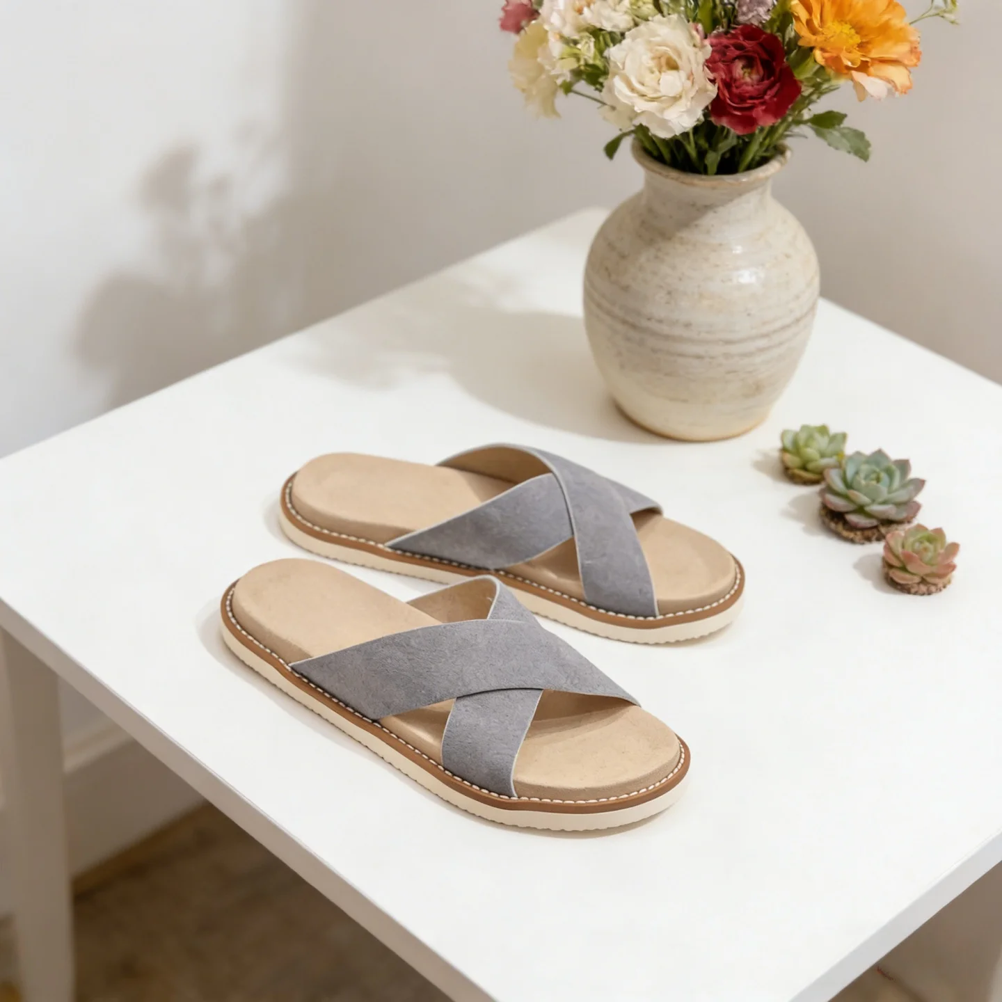 Regalos Navideños, Pantuflas de Cuero Vacuno Genuino de Marca de Lujo, Zapatos de Playa para Interiores y Exteriores, Sandalias para el Hogar y Exteriores, Zapatos Hechos a Mano para Hombre