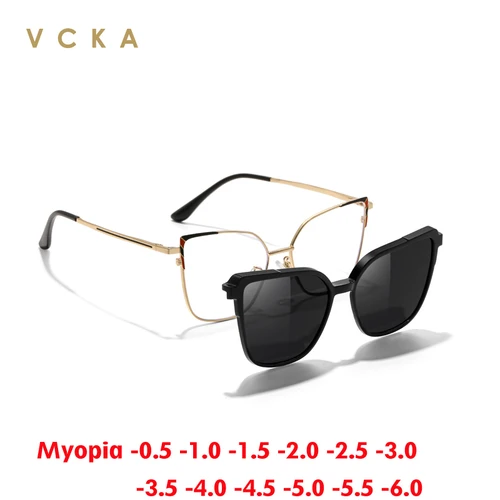 VCKA-gafas de sol para miopía con ojos de gato, montura grande, Clip magnético a la moda, gafas graduadas ópticas personalizadas polarizadas de 0,50 a-10