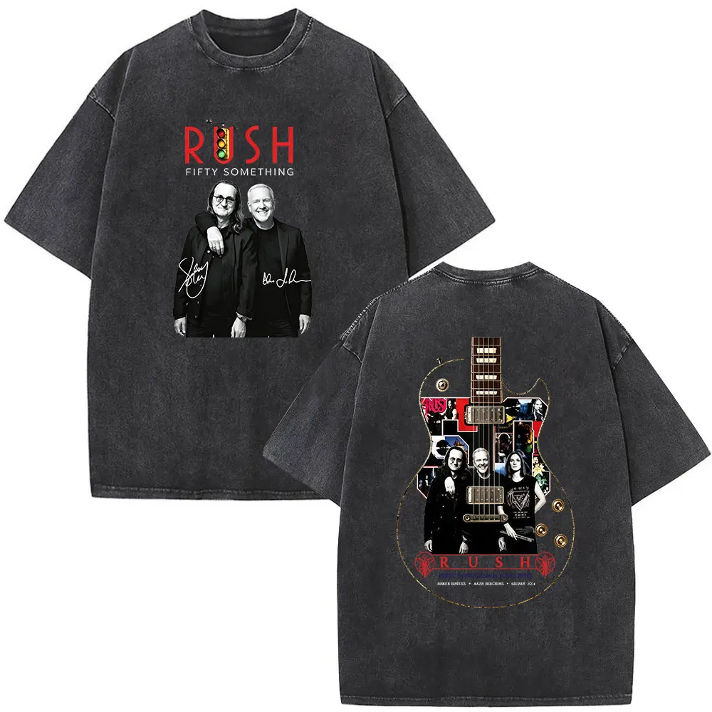 Rush Band FIFTY SOMETHING Tour 2027 Vintage Washed T Shirts Men's Women Fashion Pop Hip Hop Short Sleeve T-shirt Punk Streetwear