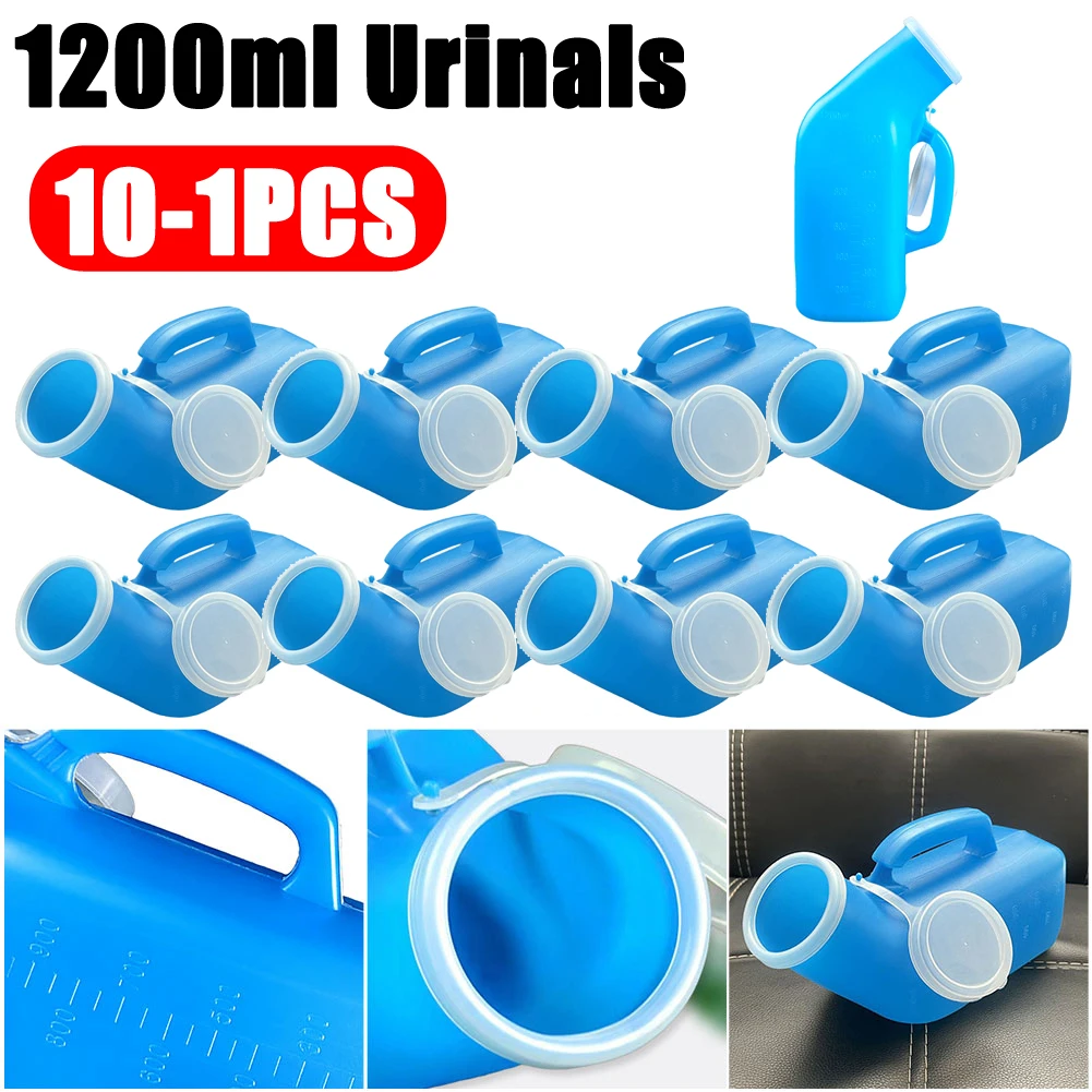 10-1PCS 1200ml Urinals for Men Spill Proof Pee Bottle Plastic Mens Bedpan Bottle with Lid for Car Elderly and Incontinence