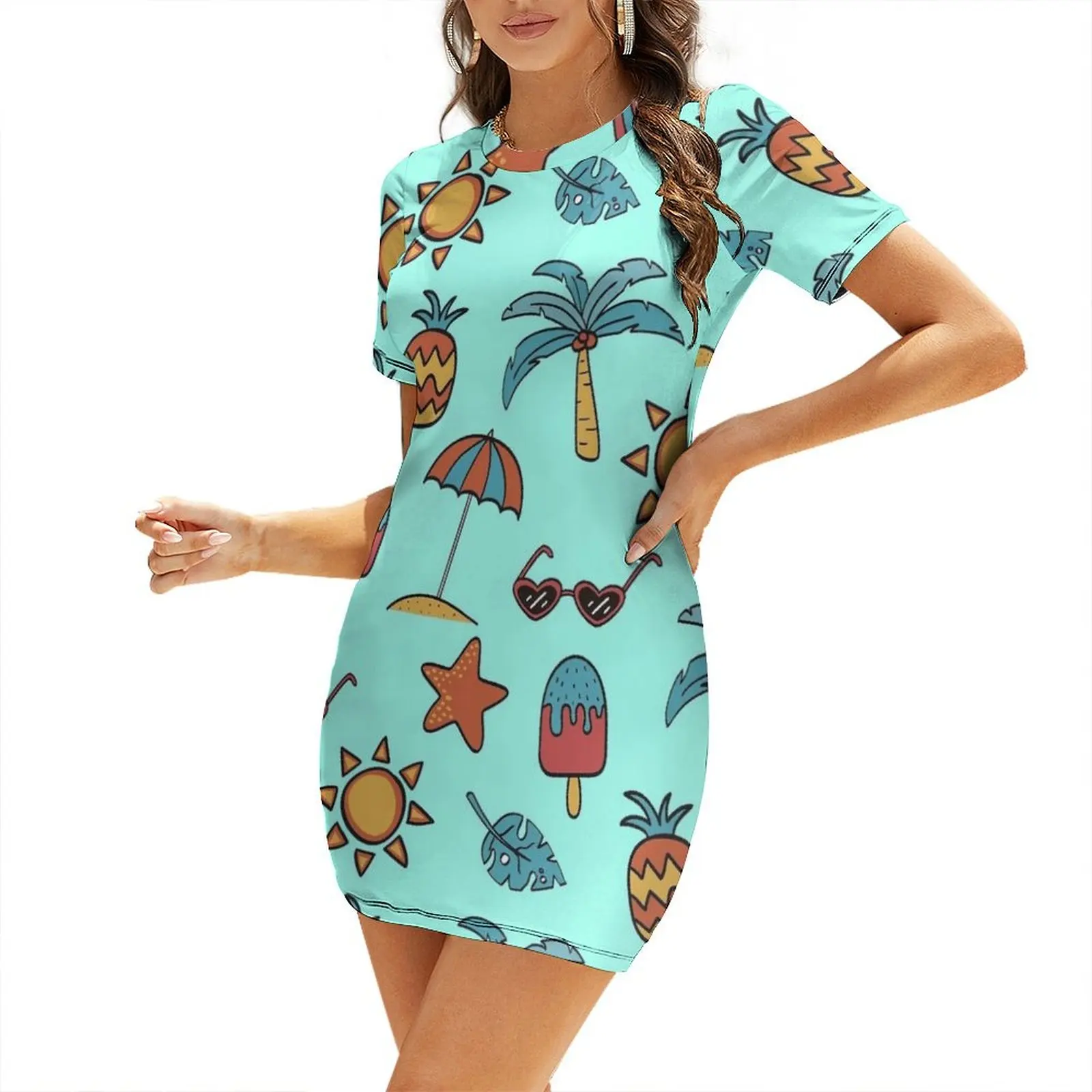 

Summer vibes Short-Sleeved Dress summer dress woman 2025 trendy Dresses for wedding party Dress