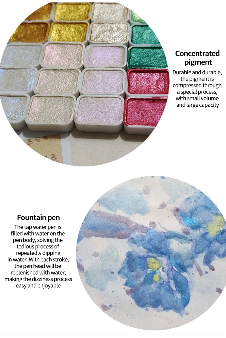Perlmuttfarbene, solide Aquarellfarbe, Metall-Aquarellmalerei mit glänzenden Perlen, solide Aquarellmalerei und Künstlerbedarf – Detail 5
