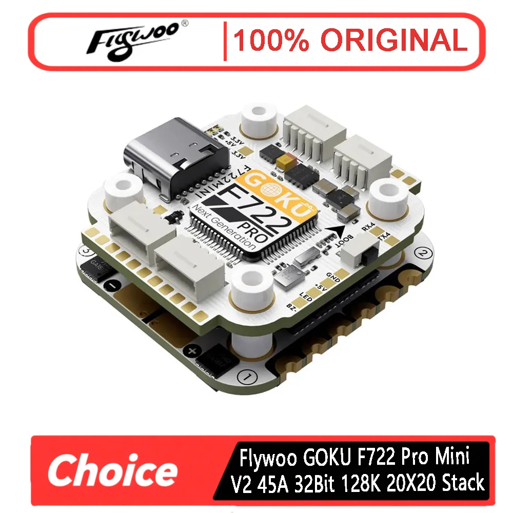 

GOKU F722 Pro Mini V2 45A Stack — 32 бит 128K, 20x20 мм, Plug&Play (AM32) для O4/O4 Pro