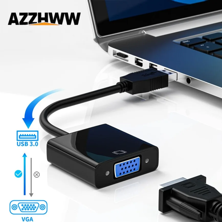 USB to VGA Adapter USB 3.0/2.0 to VGA Converter 1080P Multi-Display Video Cable for Laptop Desktop PC to Monitors Projector TV
