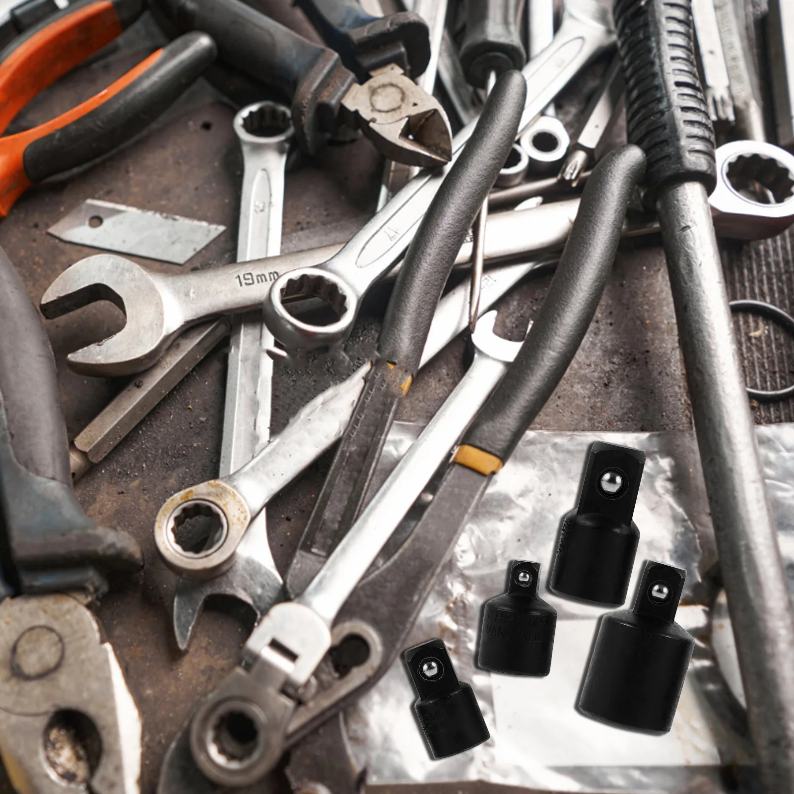 4pcs 1/2 Inch To 3/8 Inch Adapter Swivel Impact Socket Tool Drive Conversion Set Assorted Socket Kit For Mechanics Hand Tools