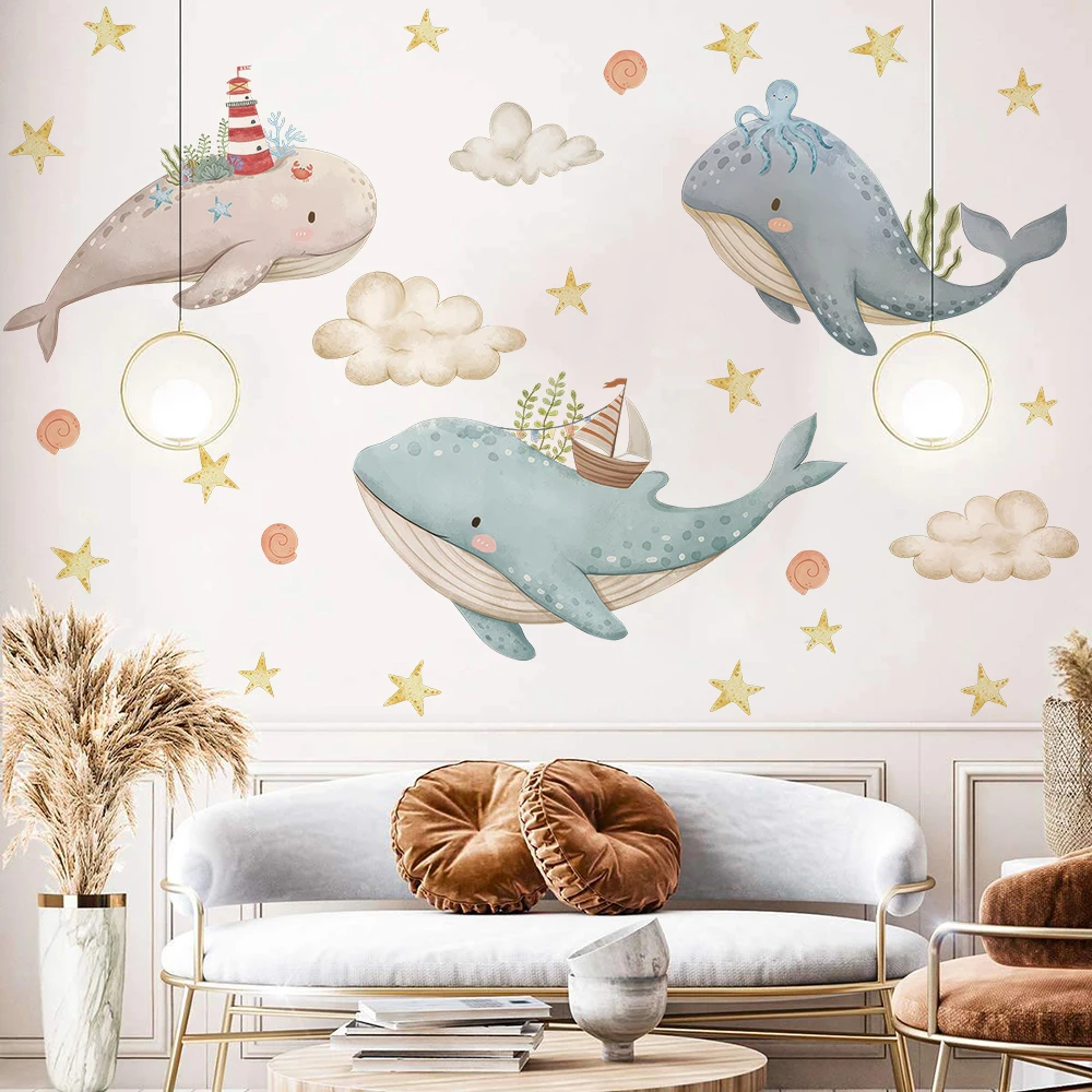 Baby Nursery Ocean - Cartoon Marine Whale Star Wall Stickers