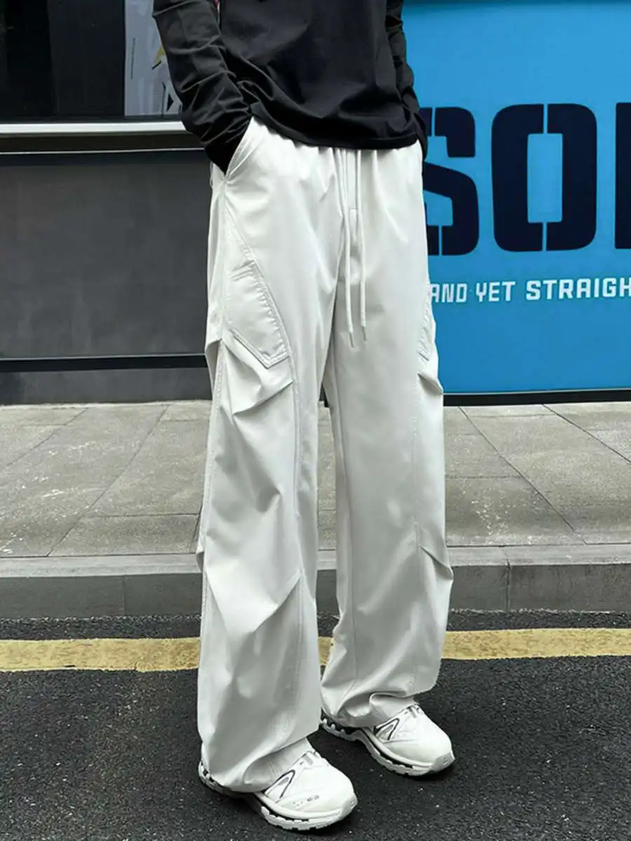 

Men's And Women's Loose Straight Leg Pants Spring Autumn Design Sensation Small ence Fce Windbreaker Pants Dra