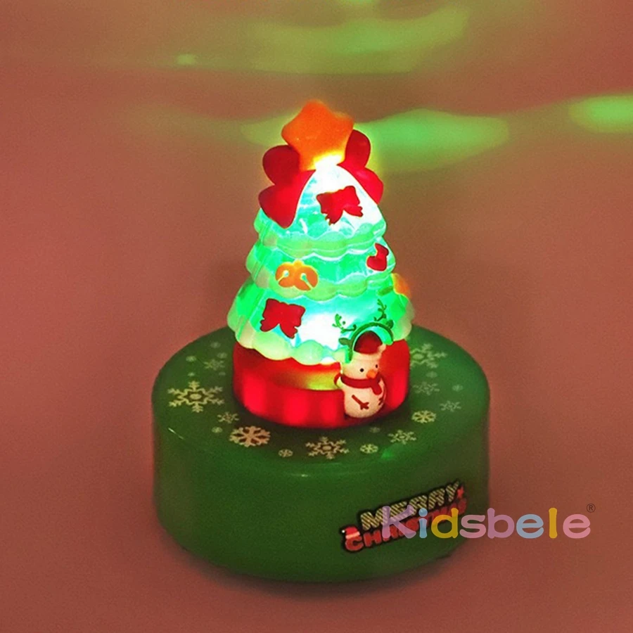 New Christmas Tree Lights Eight-tone Music Box DIY Ornament Hand-cranked Rotating Musical Toy Christmas Gift For Boys Girls