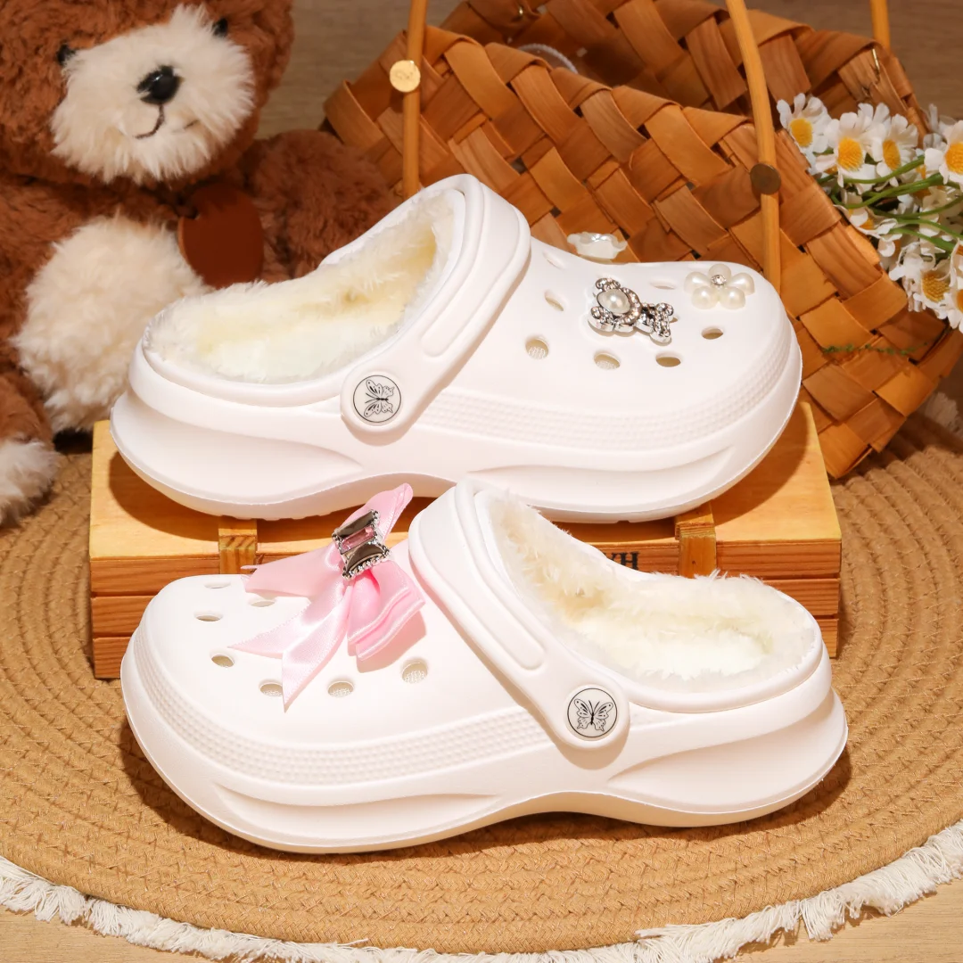 Kids Fur Lined Clogs and Mules, Lightweight Cotton Lined Garden Shoes, Winter Warm House Slippers for Boys Girls Toddler 168