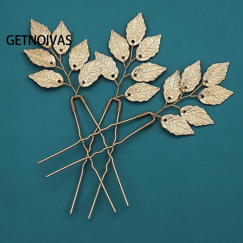 Sweet U Shape Hairpin Vintage Hair Accessories Gold Color Leaf Headdress for Bride Bridesmaid Wedding Banquet Bridal Headwear