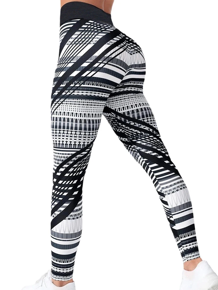 Mallas con estampado de líneas abstractas para mujer, Leggings de cintura alta para Fitness, pantalones de Yoga, levantamiento de glúteos, entrenamiento, Scrunch, deportes, gimnasio