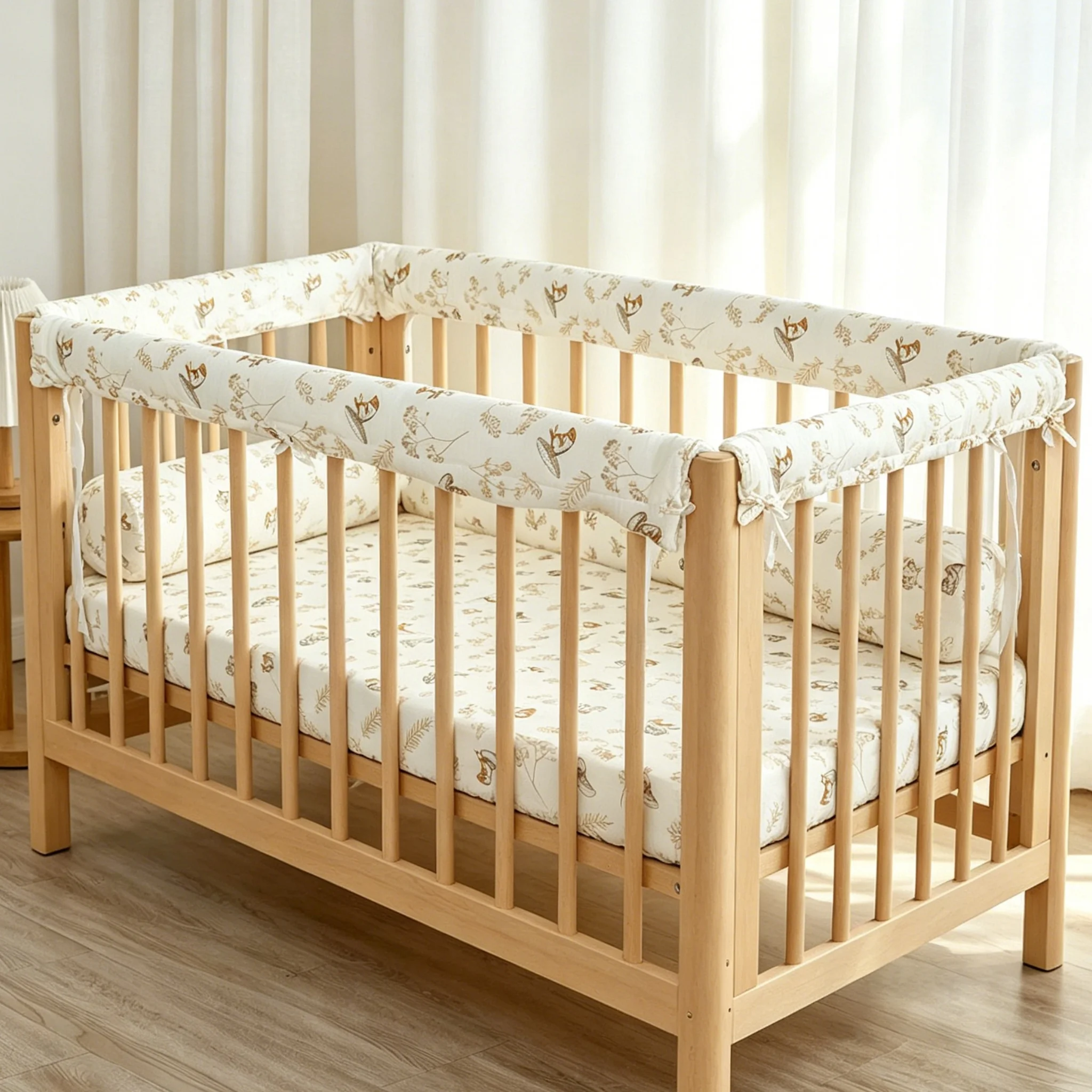 Baby Crib Rail Cover Teething Guard Soft Padded Crib Rail Protector, Removable & Washable Anti-Bite Crib Rail Wrap for Standard