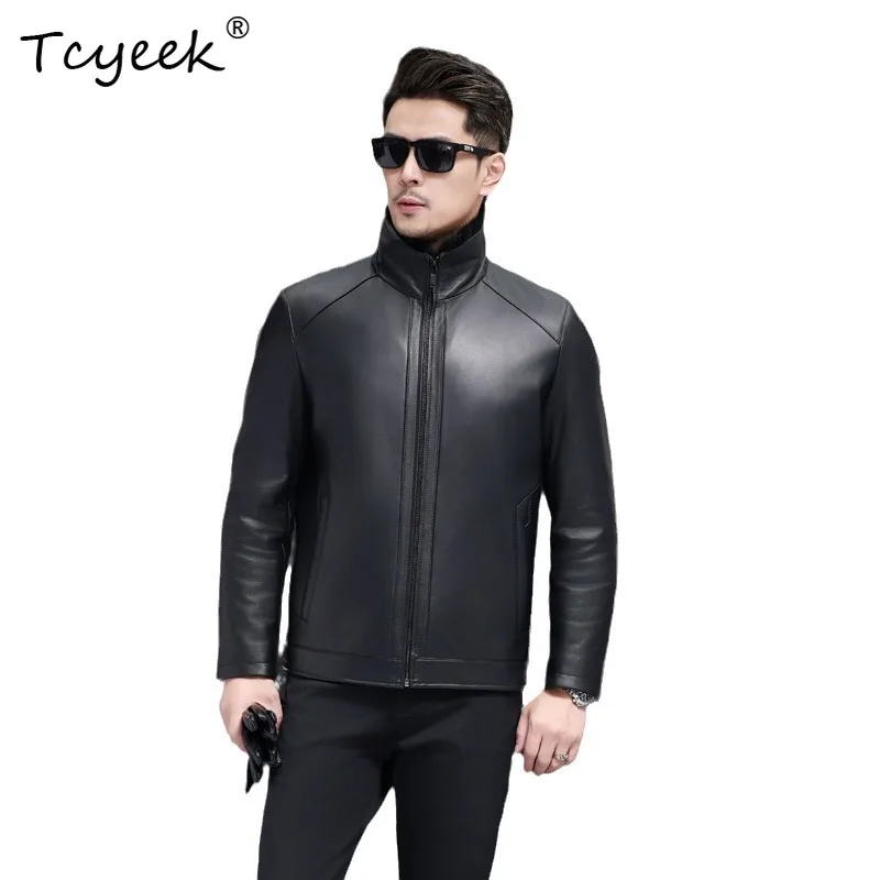 

Tcyeek Sheepskin Autumn Winter Trendy Lapel Mink Inner Tank Black Men's Genuine Leather Jacket Jaqueta De Couro Masculina 가죽자켓